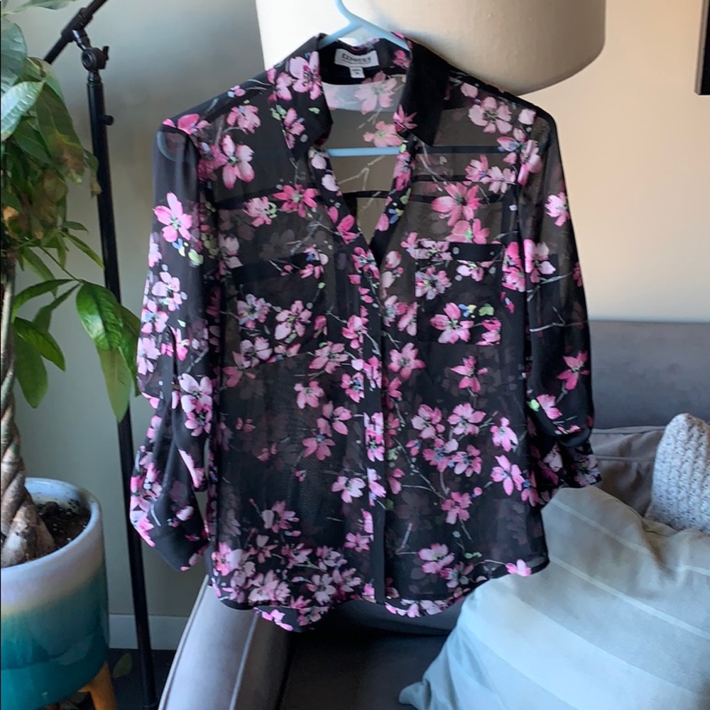 Express floral sheer collared button up size xs
